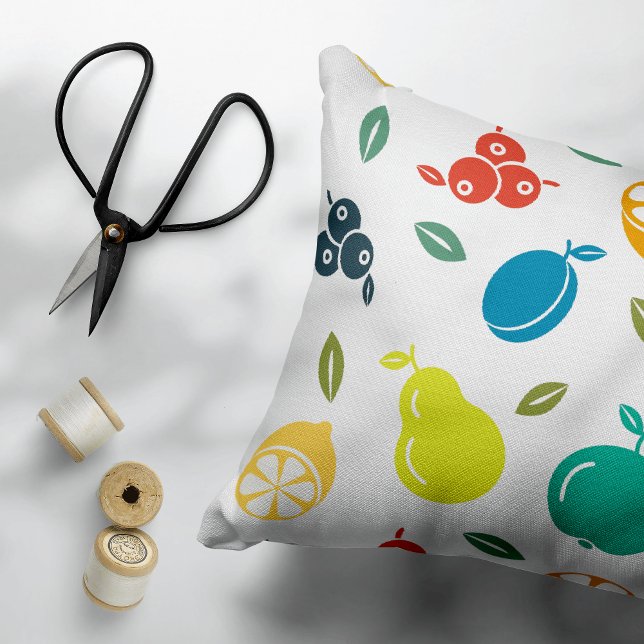 Fruit Pattern, Plum, Orange, Lemon, Pear, Apple Accent Pillow (Creator Uploaded)