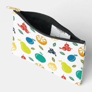 Fruit Pattern, Plum, Orange, Lemon, Pear, Apple Accessory Pouch