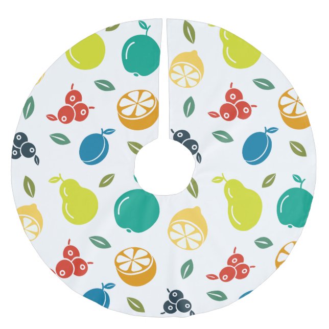 Fruit Pattern, Plum, Orange, Lemon, Pear, Apple Brushed Polyester Tree Skirt (Front)