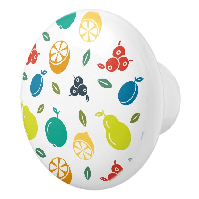 Fruit Pattern, Plum, Orange, Lemon, Pear, Apple Ceramic Knob (Right)