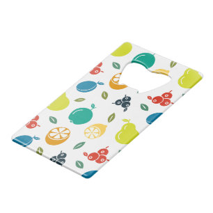 Fruit Pattern, Plum, Orange, Lemon, Pear, Apple Credit Card Bottle Opener