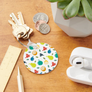 Fruit Pattern, Plum, Orange, Lemon, Pear, Apple Keychain