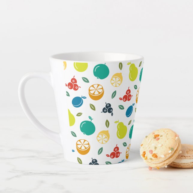 Fruit Pattern, Plum, Orange, Lemon, Pear, Apple Latte Mug (In Situ)
