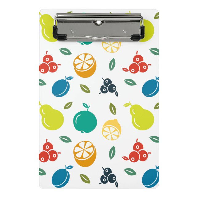 Fruit Pattern, Plum, Orange, Lemon, Pear, Apple Mini Clipboard (Front)