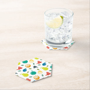 Fruit Pattern, Plum, Orange, Lemon, Pear, Apple Paper Coaster