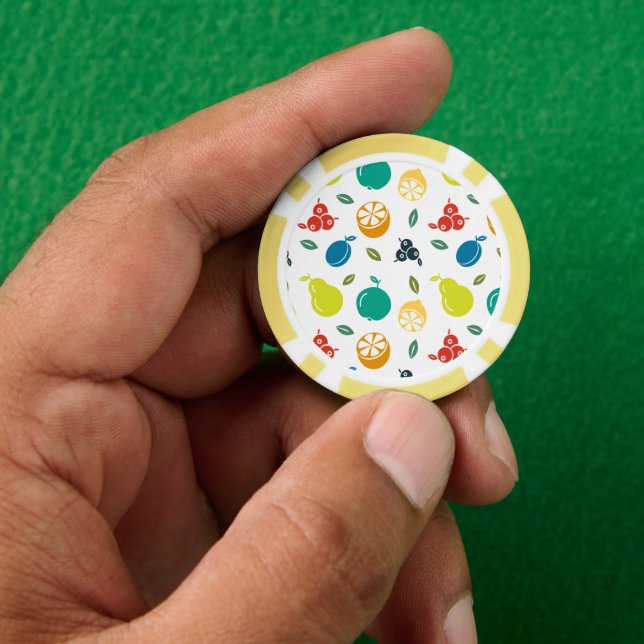 Fruit Pattern, Plum, Orange, Lemon, Pear, Apple Poker Chips (Hand)