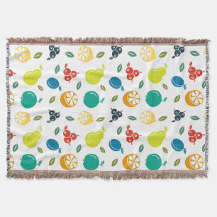 Fruit Pattern, Plum, Orange, Lemon, Pear, Apple Throw Blanket