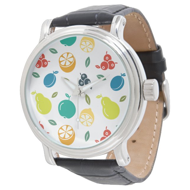 Fruit Pattern, Plum, Orange, Lemon, Pear, Apple Watch (Angled)