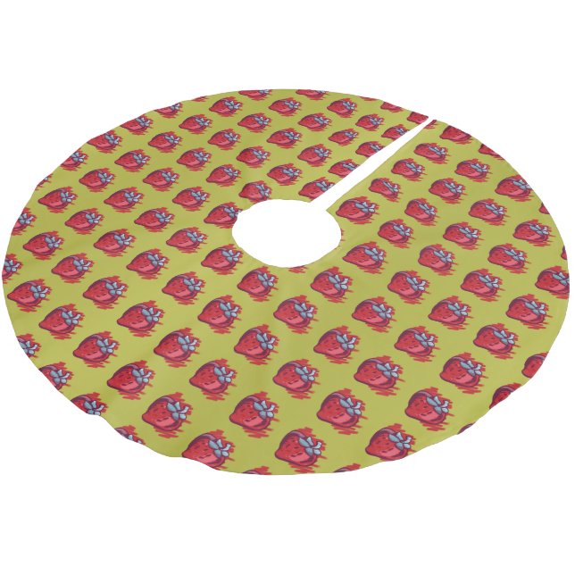 Fruit Pattern Strawberries on gold Party Stuff Brushed Polyester Tree Skirt (Angled)