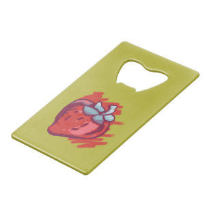 Fruit Pattern Strawberries on gold Party Stuff Credit Card Bottle Opener