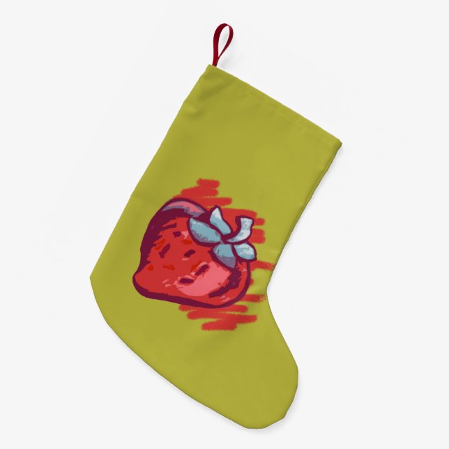 Fruit Pattern Strawberries on gold Party Stuff Small Christmas Stocking (Front (Hanging))