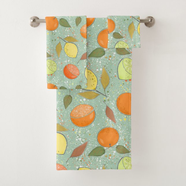 Fruit pattern with lemons, oranges bath towel set (Insitu)