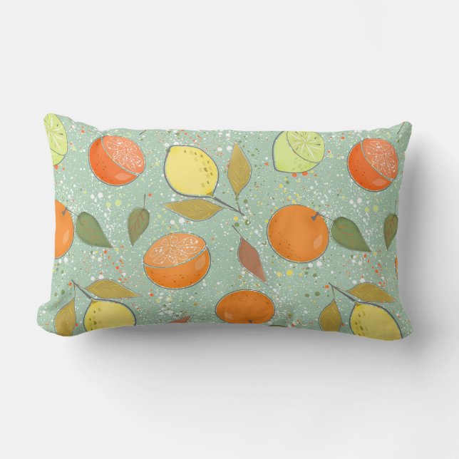 Fruit pattern with lemons, oranges lumbar pillow (Front)