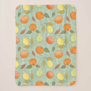 Fruit pattern with lemons, oranges sherpa blanket