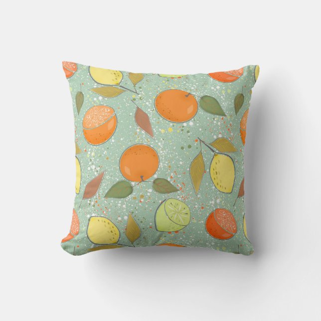 Fruit pattern with lemons, oranges throw pillow (Front)