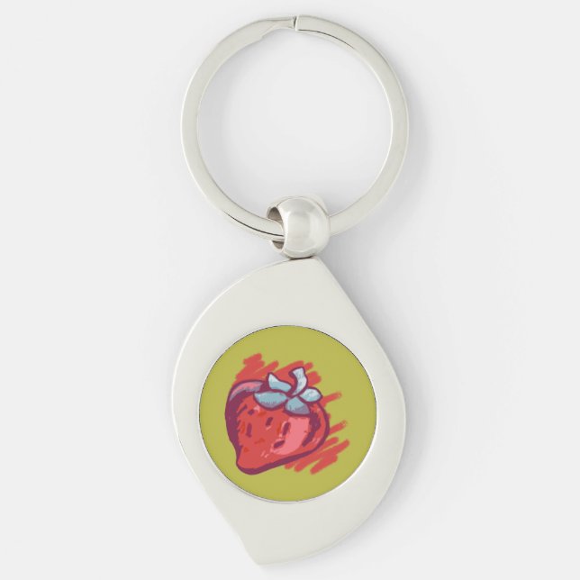 Fruit Patterns Strawberries on gold Electrinics Keychain (Front)