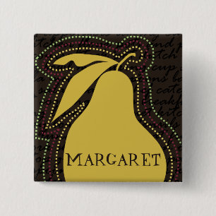 Fruit pear silhouette dots outline name tag 2 inch square button