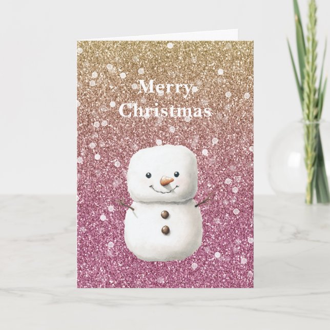 Fruit Punch Pink Gold Glitter Bokeh Christmas Card (Front)