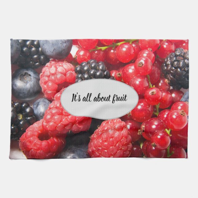 Fruit red black berries with customizable text kitchen towel (Horizontal)