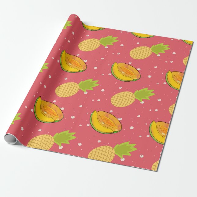 fruit salad : pineapple and papaya fruit pattern  wrapping paper (Unrolled)