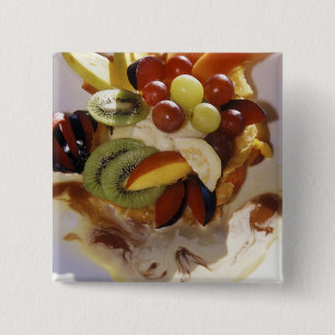 Fruit salad with ice cream. 2 inch square button