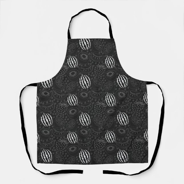Fruit seamless pattern black and white Tropical Apron (Front)