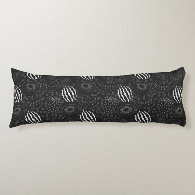 Fruit seamless pattern black and white Tropical Body Pillow (Front)