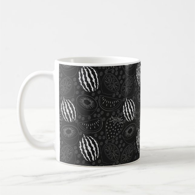 Fruit seamless pattern black and white Tropical Coffee Mug (Left)