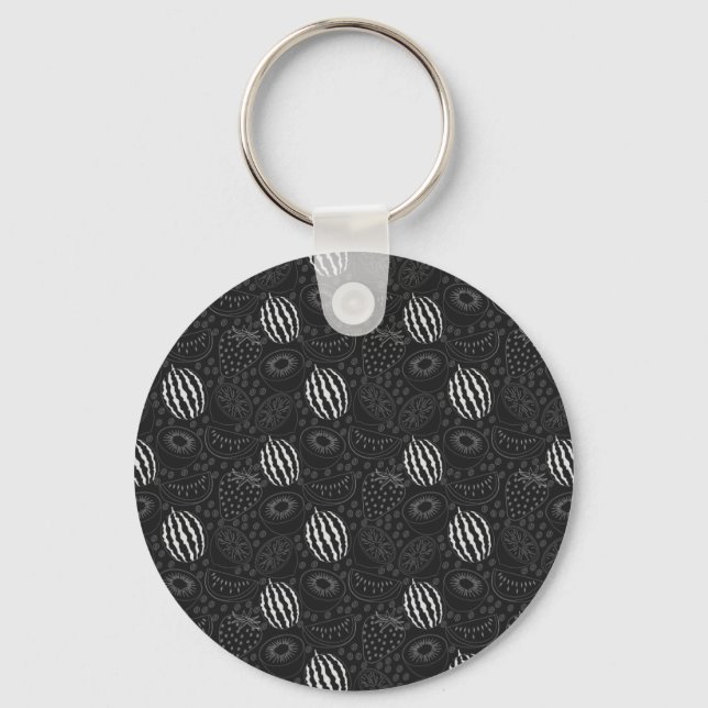 Fruit seamless pattern black and white Tropical Keychain (Front)