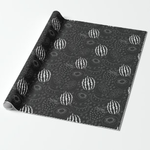 Fruit seamless pattern black and white Tropical Wrapping Paper
