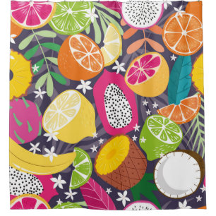 Fruit seamless pattern, collection of exotic tropi