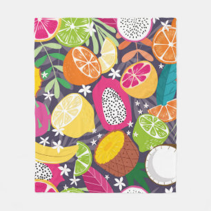 Fruit seamless pattern, collection of exotic tropi fleece blanket
