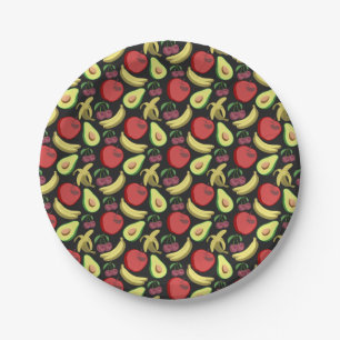 Fruit seamless pattern   colourful tropical fruit paper plate