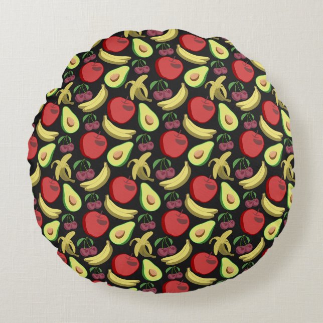 Fruit seamless pattern | colourful tropical fruit round pillow (Front)