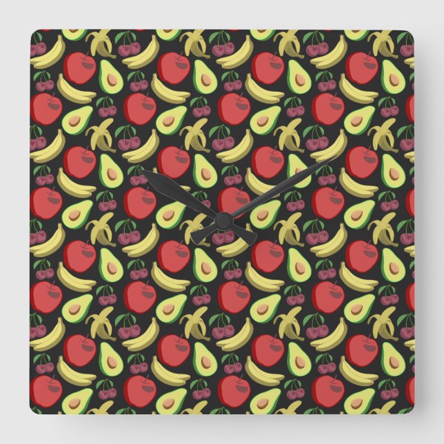 Fruit seamless pattern | colourful tropical fruit square wall clock (Front)