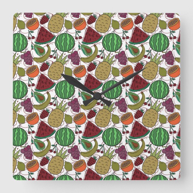 Fruit seamless pattern | Fruit surface pattern 25 Square Wall Clock (Front)