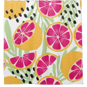 Fruit seamless pattern, grapefruit with tropical l