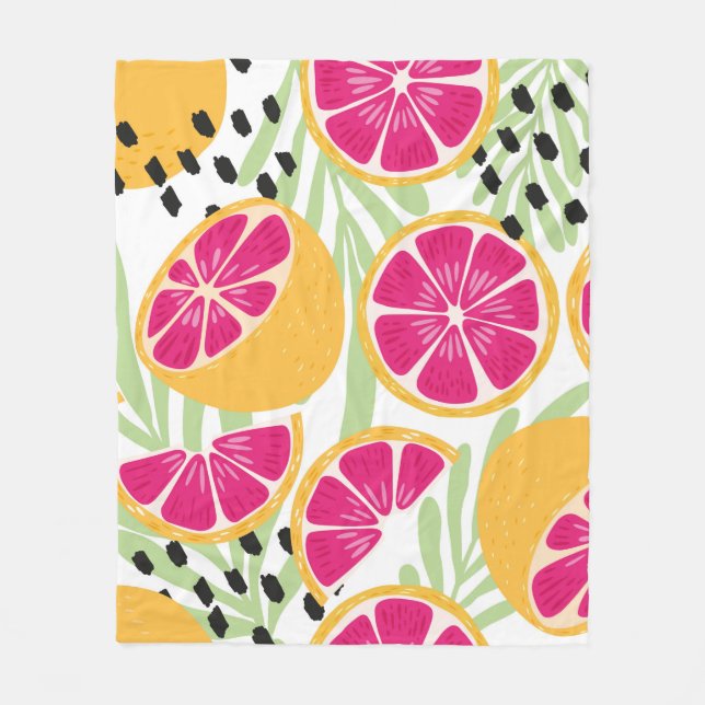 Fruit seamless pattern, grapefruit with tropical l fleece blanket (Front)