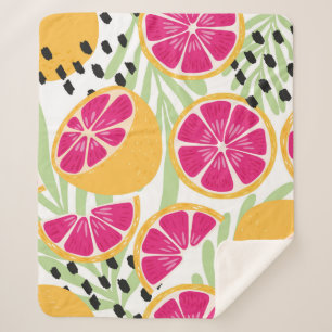 Fruit seamless pattern, grapefruit with tropical l sherpa blanket