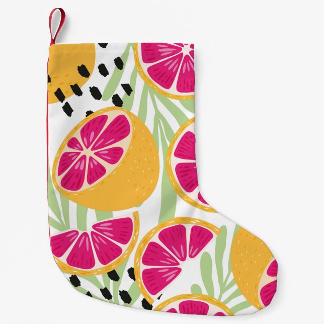 Fruit seamless pattern, grapefruit with tropical l small christmas stocking (Front)