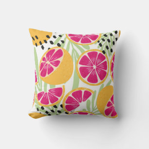 Fruit seamless pattern, grapefruit with tropical l throw pillow