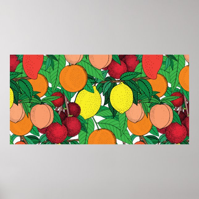 Fruit seamless pattern, hand drawn sketch, orange, poster (Front)