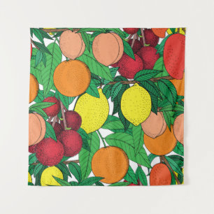 Fruit seamless pattern, hand drawn sketch, orange, tapestry