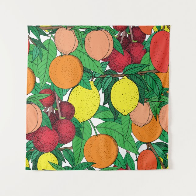 Fruit seamless pattern, hand drawn sketch, orange, tapestry (Front)