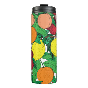 Fruit seamless pattern, hand drawn sketch, orange, thermal tumbler