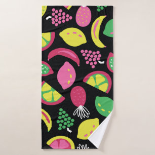 Fruit seamless vintage pattern black green yellow bath towel