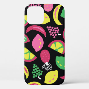 Fruit seamless vintage pattern black green yellow  iPhone 12 case