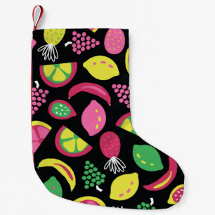 Fruit seamless vintage pattern black green yellow small christmas stocking