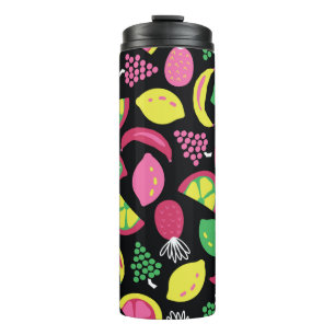 Fruit seamless vintage pattern black green yellow thermal tumbler