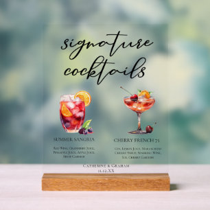 Fruit Signature Cocktails Garden Wedding Menu Acrylic Sign